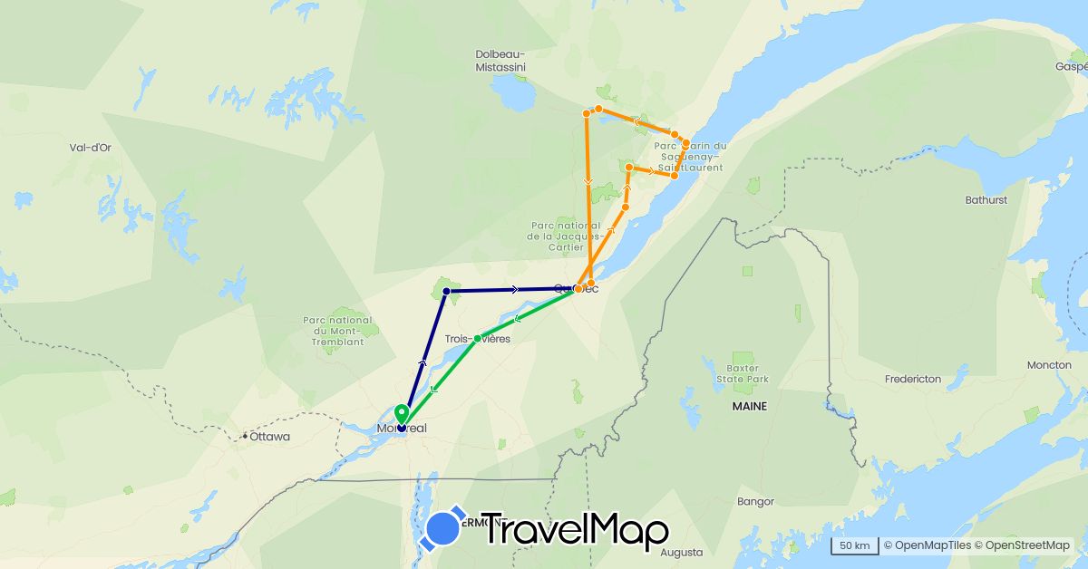 TravelMap itinerary: driving, bus, hitchhiking in Canada (North America)